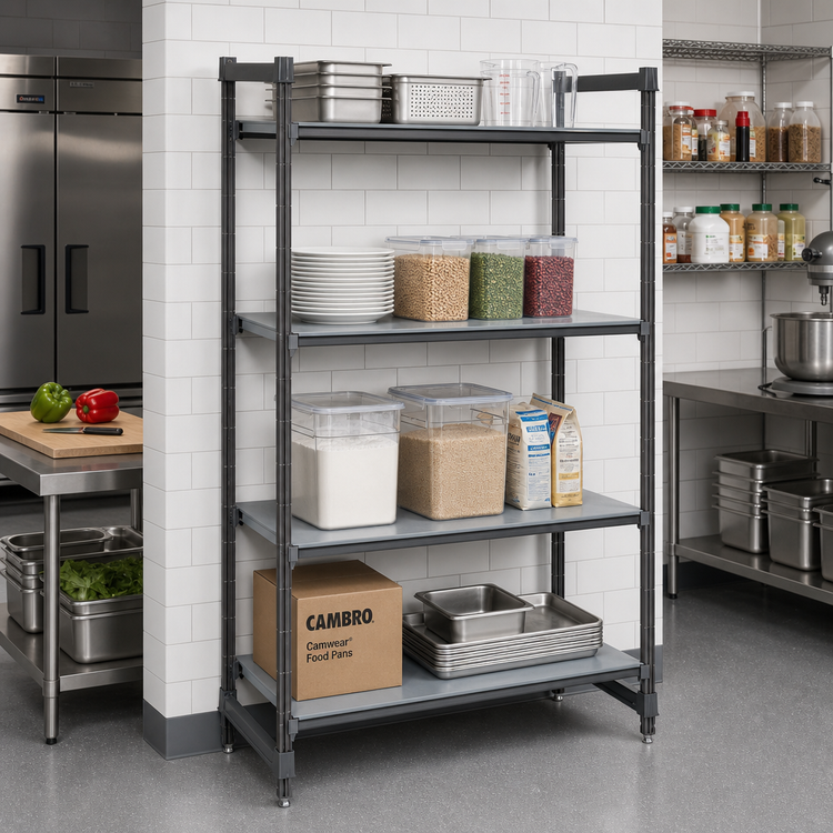 Product image #2 for Cambro Camshelving Basics Plus 4-Tier Solid Stationary Starter Unit, 18 x 30 x 84 Inches, Brushed Graphite