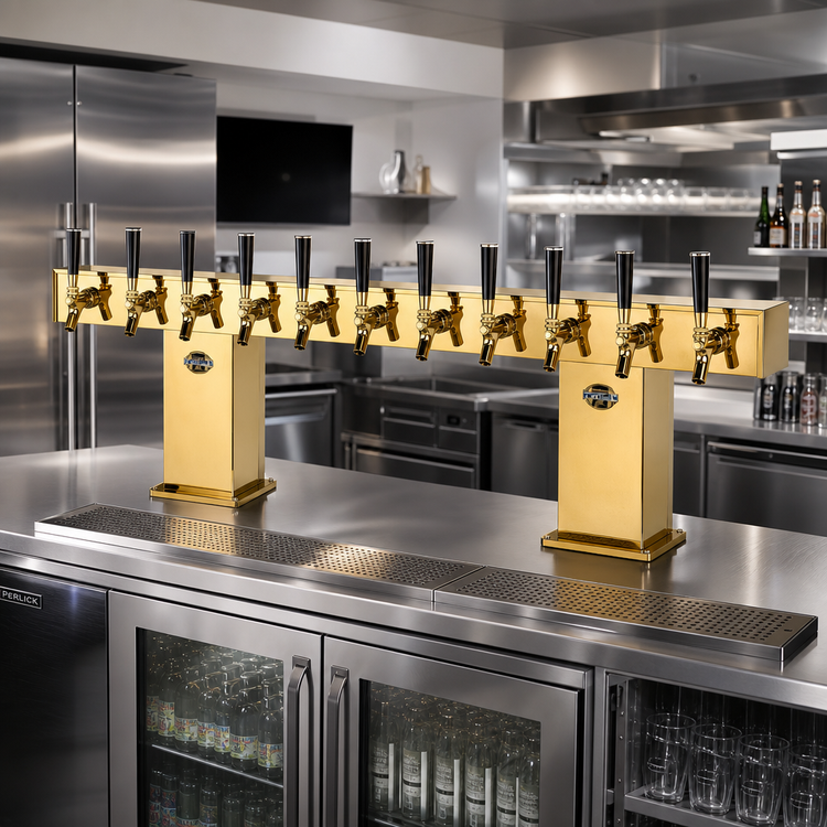 Product image #2 for Perlick Bridge Tee Countertop Glycol-Cooled Draft Beer Tower, 30 Faucets, Tarnish-Free Brass Finish