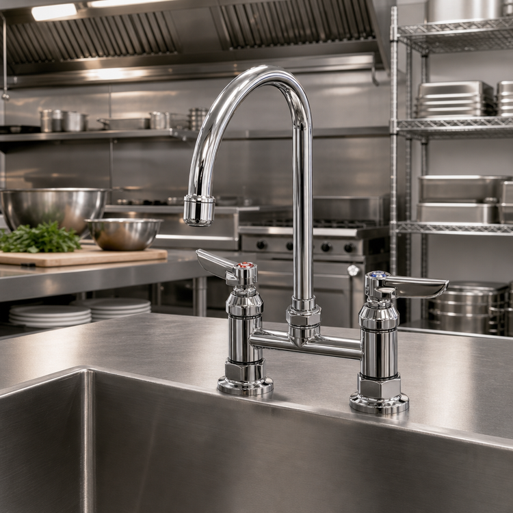 Product image #2 for T&S Brass 4-Inch Deck Mount Mixing Faucet with 5-3/4-Inch Swivel Gooseneck Spout, 2.2 GPM, Low Lead