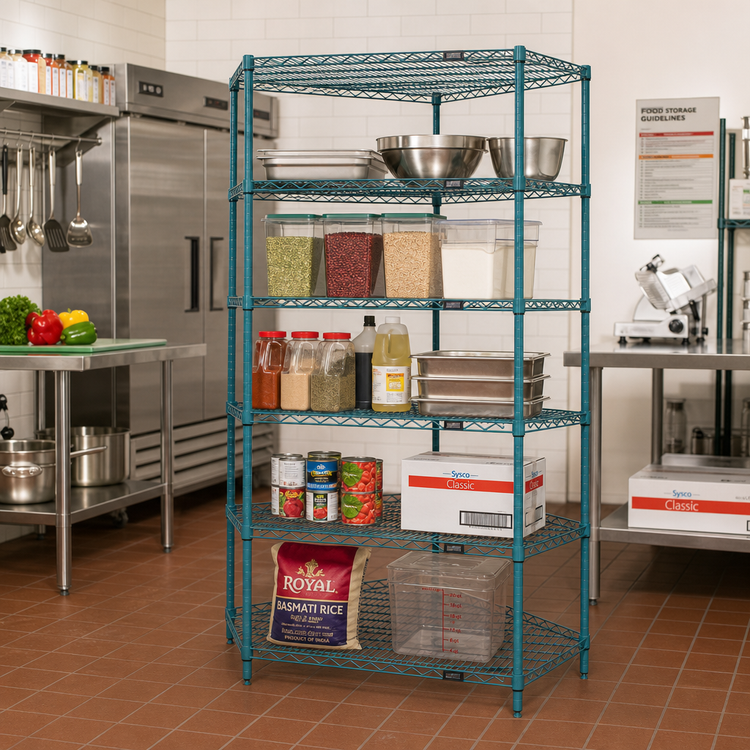 Product image #2 for Quantum WR63-2442CRNP-5 42 x 24 Inch 5-Shelf 5-Sided Wire Shelving Starter Kit, Green Epoxy