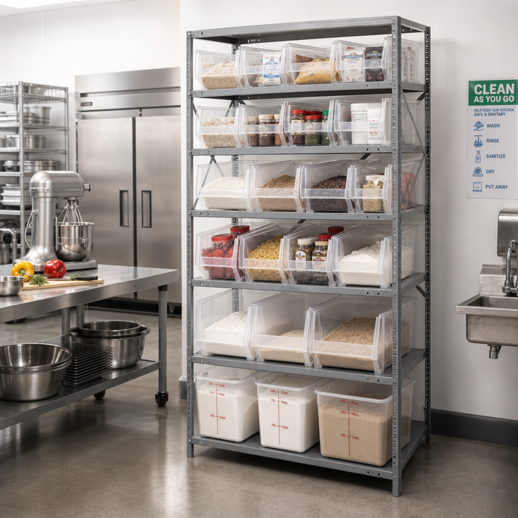 Product image #2 for Quantum Heavy-Duty Stationary Wire Shelving Unit with Clear Bins, 24 x 36 x 75 Inches