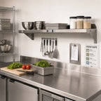 Thumbnail image #2 for John Boos Stallion BHS1272-14/304 72-Inch x 12-Inch Wall-Mounted 300 Series Stainless Steel Shelf, 14 Gauge, Satin Finish