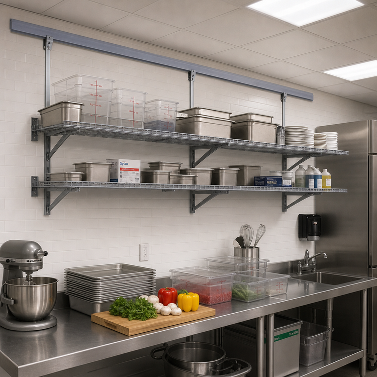 Product image #2 for Quantum Aluminum Overhead Track Shelving Kit with 2 x 19-Foot Tracks and 4 End Plates