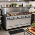 Thumbnail image #2 for Comstock-Castle 72-Inch Commercial Gas Range with 2 Open Burners, 36-Inch Griddle, 24-Inch Charbroiler, and 2 Ovens