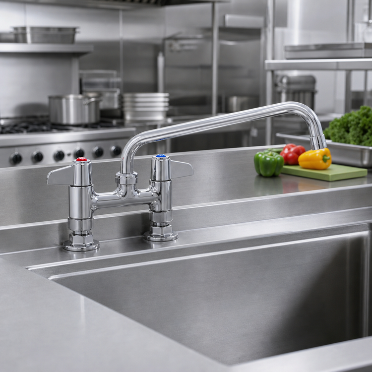 Product image #2 for 4-Inch Center Deck Mount Manual Mixing Faucet with 12-Inch Swing Nozzle