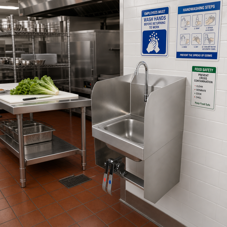 Product image #2 for Space Saver Wall-Mount Hand Sink Package with Single Splash Mount Gooseneck Faucet and Dual Knee Valve Pedals