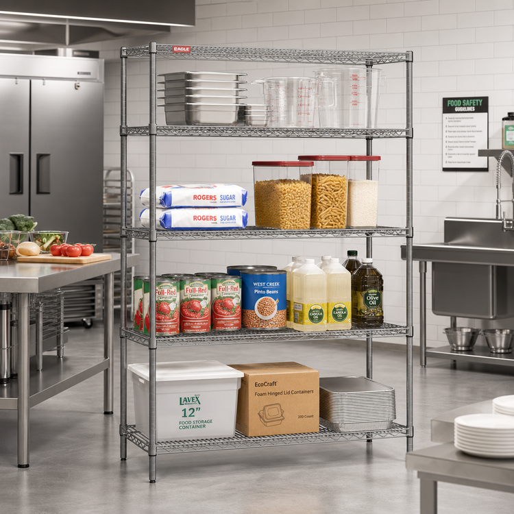 Product image #2 for Eagle Valu-Master Red-i-Pak 4-Tier Wire Shelving Unit, 48"W x 24"D x 74"H, Pewter Gray Epoxy Finish