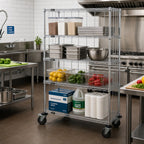 Thumbnail image #2 for Quantum M1836C46RE Mobile Enclosure Wire Shelving Cart, 36 x 18 x 69 Inches, 4 Shelves, Chrome Finish