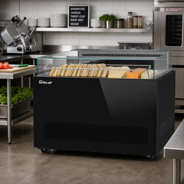 Product image #3 for Turbo Air Open Display Sandwich & Cheese Merchandiser Deli Case, 50-1/4 Inch Wide, Self-Contained Refrigeration, Straight Glass Front