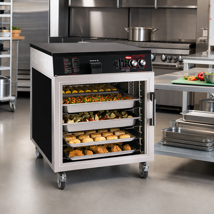Product image #2 for Hatco Flav-R-Savor Mobile Heated Holding Cabinet, 1-Section, Clear Door, 6 Pan Slides