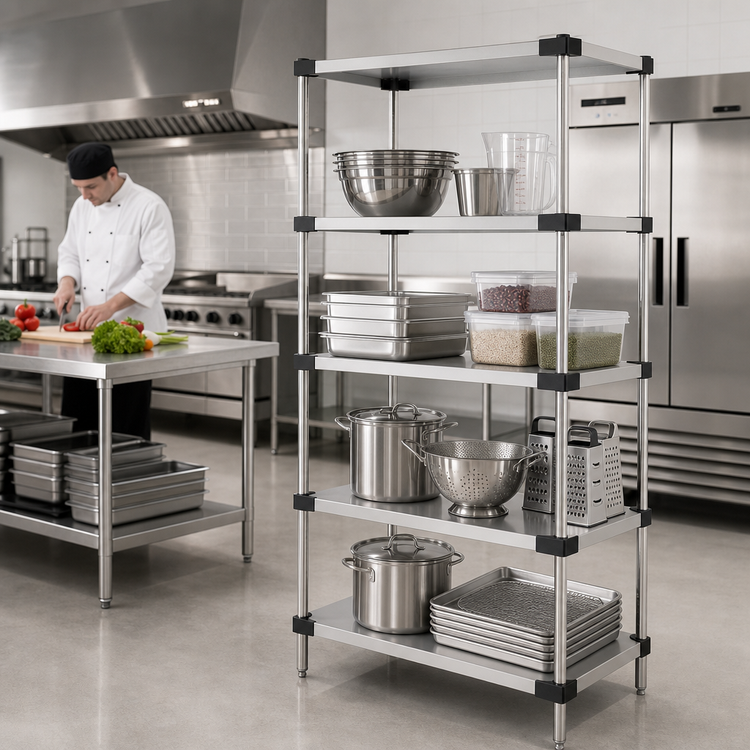 Product image #2 for Quantum 30-Inch W x 21-Inch D x 54-Inch H Solid Shelving Starter Kit, 4-Shelf, 304 Stainless Steel