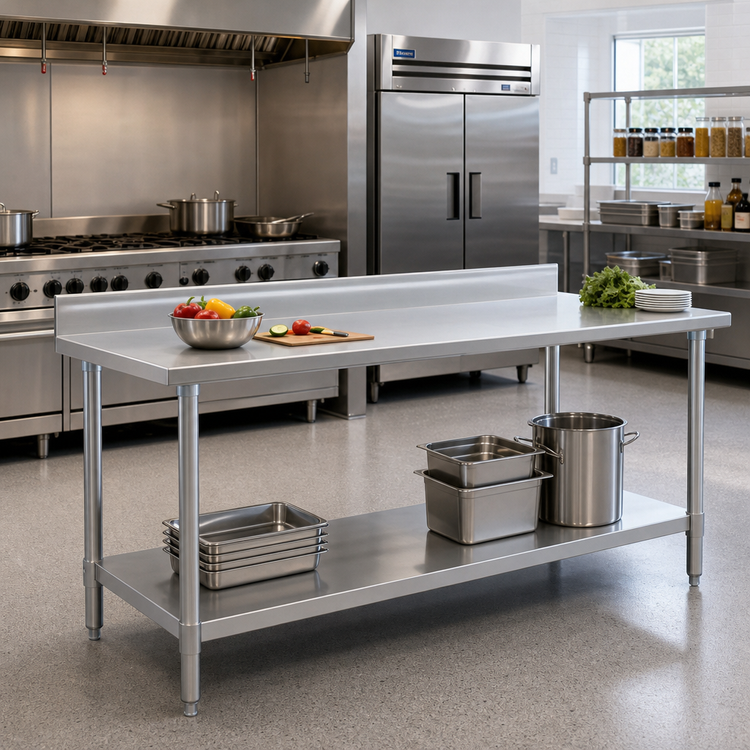 Product image #2 for Deluxe Series Stainless Steel Work Table with 4-1/2-Inch Backsplash and Adjustable Undershelf, 108 x 36 Inches