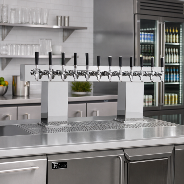 Product image #2 for Perlick Glycol-Cooled Bridge Tee Countertop Draft Beer Tower, 24 Faucets, Polished Chrome