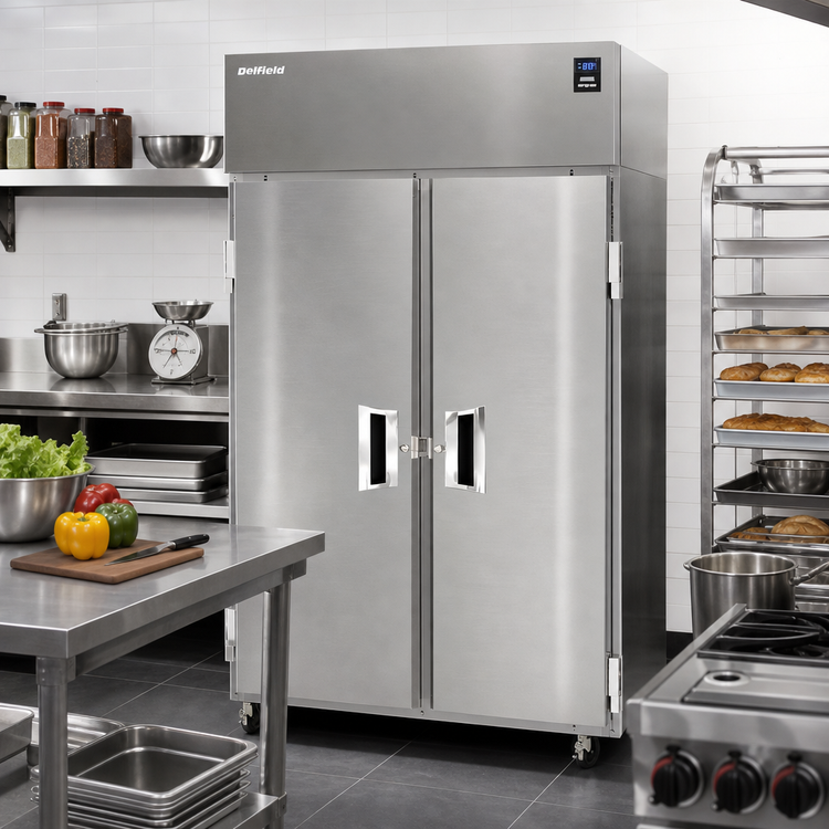 Product image #2 for Delfield 41.5 Cu. Ft. Two-Section Reach-In Freezer with Solid Hinged Doors and Top-Mounted Self-Contained Refrigeration