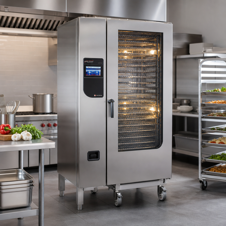 Product image #2 for Henny Penny FlexFusion Platinum Natural Gas Floor Model Combi-Steamer Oven with Crosswise Mobile Rack and 20 Pan Capacity
