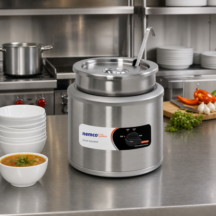 Product image #2 for Nemco 7 Quart Countertop Round Wet Food Warmer with Inset, Cover, and Ladle - 220V