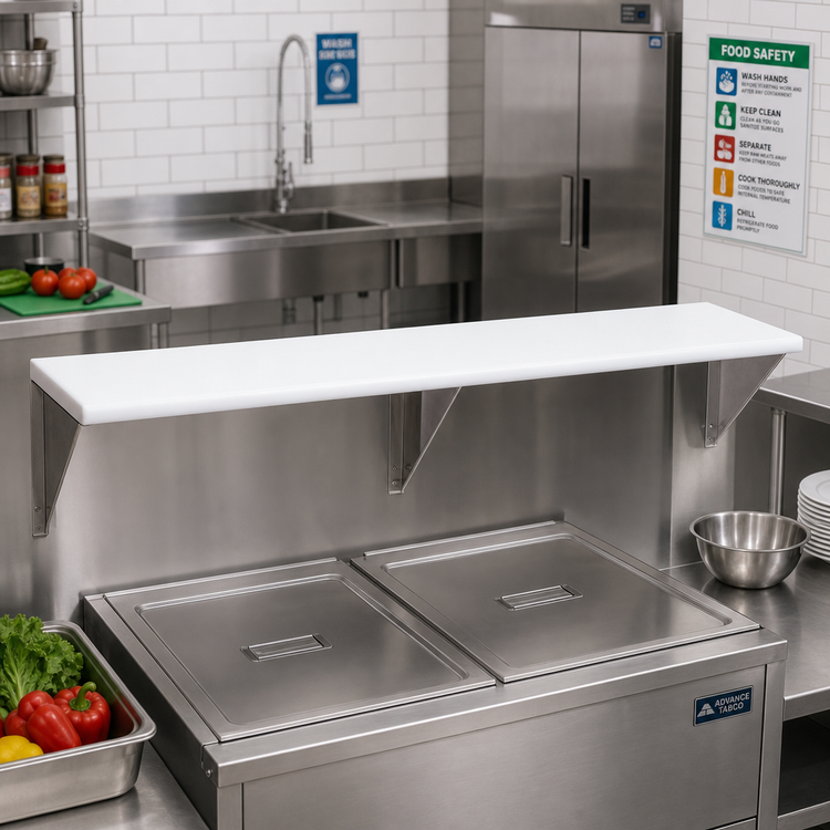Product image #2 for Advance Tabco Triumph Supreme Stainless Steel Shelf with Removable 3/8 Inch White Poly Cutting Board for 2-Well Hot and Cold Food Units