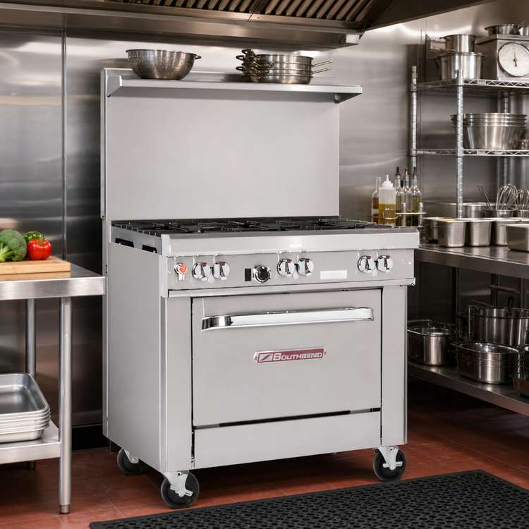 Product image #2 for Ultimate 36-Inch Commercial Gas Restaurant Range with 6 Open Burners, Cabinet Base, and Hi-Shelf Backriser