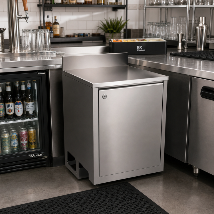 Product image #3 for BK Resources Call Series Underbar Cabinet with Flat Top, Raised Edge, Locking Hinged Door, 24 x 21 Inches