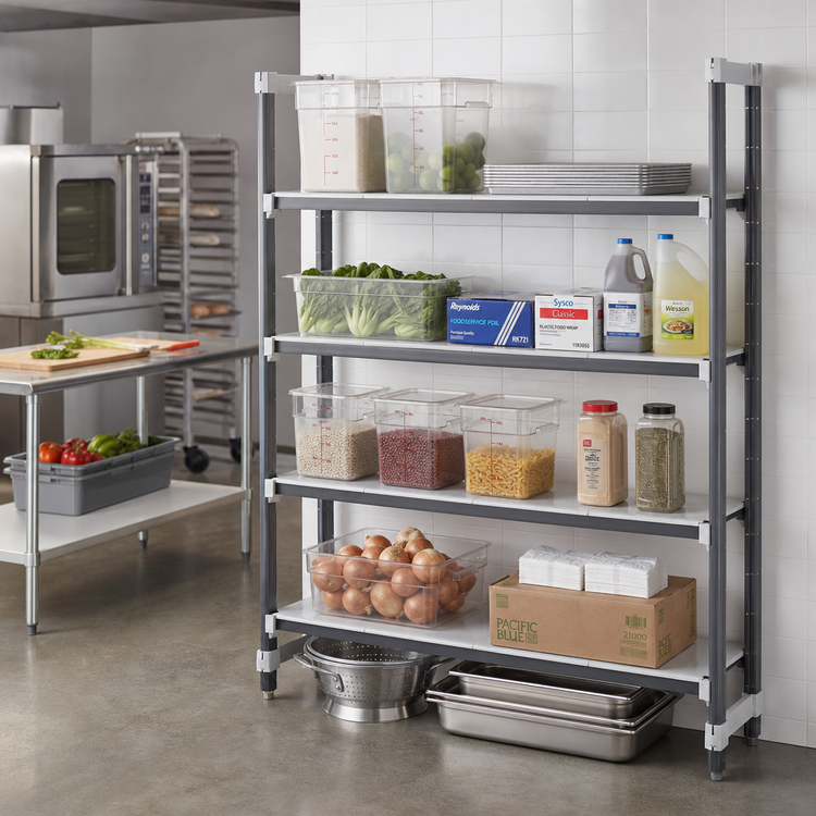 Product image #2 for Cambro Camshelving Elements XTRA 5-Tier Solid Stationary Add-On Shelving Unit, 18 x 36 x 84 Inches, Speckled Gray