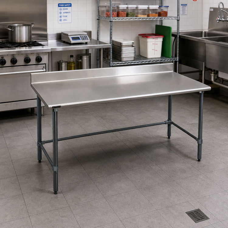 Product image #2 for BlendPort Budget Series 48-Inch x 30-Inch 430 Stainless Steel Work Table with 4-1/2-Inch Backsplash and Galvanized Tubular Base