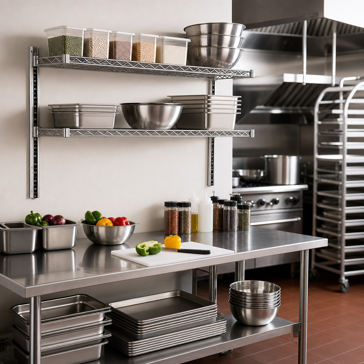 Product image #2 for Eagle Group Wire Cantilever Shelf with 1-Inch Wraparound Ledge, 42 x 12 Inches, Stainless Steel