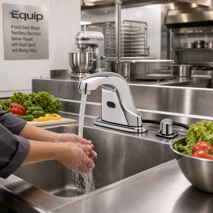 Product image #2 for Equip 4-Inch Deck Mount Touchless Electronic Sensor Faucet with Rigid Spout and Mixing Valve