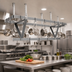 Thumbnail image #2 for Eagle Group Ceiling-Mounted Triple-Bar Aluminum Pot Rack with 33 Double-Prong Stainless Steel Hooks, 124 x 20 x 18 Inches