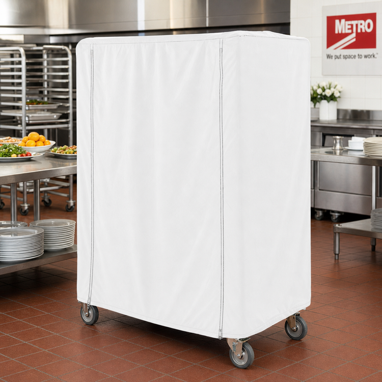 Product image #2 for Metro 36 x 18 x 62 Inch Banquet Cart Cover, White, Uncoated Knitted Polyester with PVC Zipper