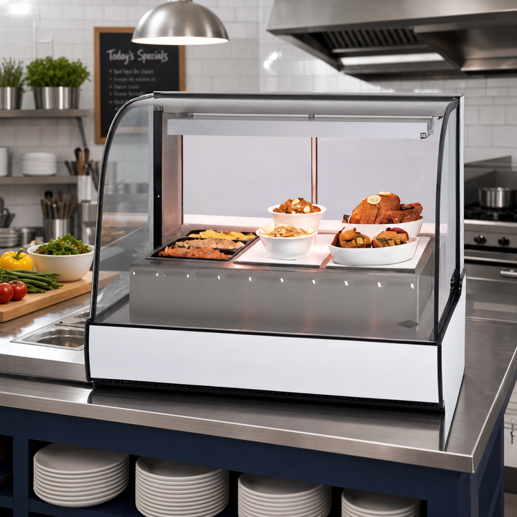 Product image #2 for Federal Industries Curved Glass Full-Service Heated Deli Case with 3 Wells, 59.13-Inch Wide