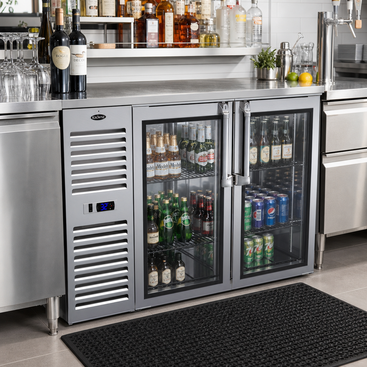Product image #2 for Krowne Royal Series KPT52L 52-Inch Two-Section Pass-Thru Refrigerated Back Bar Cooler, 4-Door, Left-Mounted Self-Contained