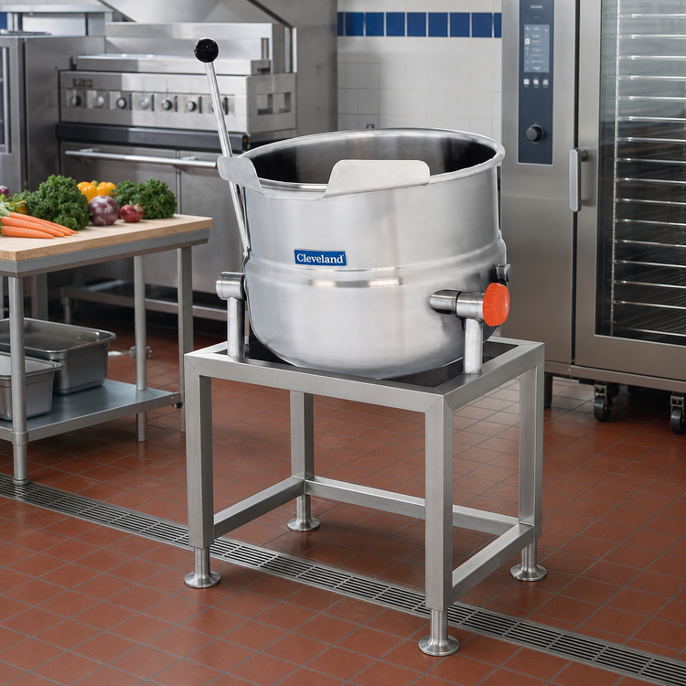 Product image #1 for Cleveland Range 12-Gallon Direct Steam Tilting Steam Kettle with 2/3 Jacket and Equipment Stand