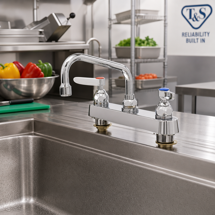 Product image #2 for T&S Brass 8-Inch Center Deck-Mount Workboard Mixing Faucet with 10-Inch Swing Nozzle and 2.2 GPM VR Aerator