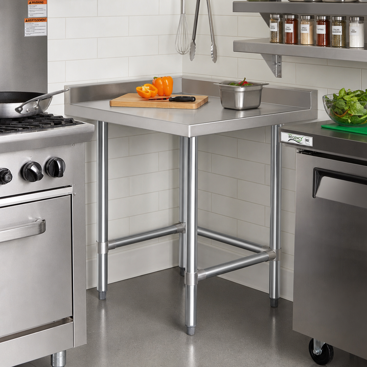 Product image #2 for Steel Works Stainless 30-Inch Square 18-Gauge 304 Stainless Steel Open Base Corner Work Table
