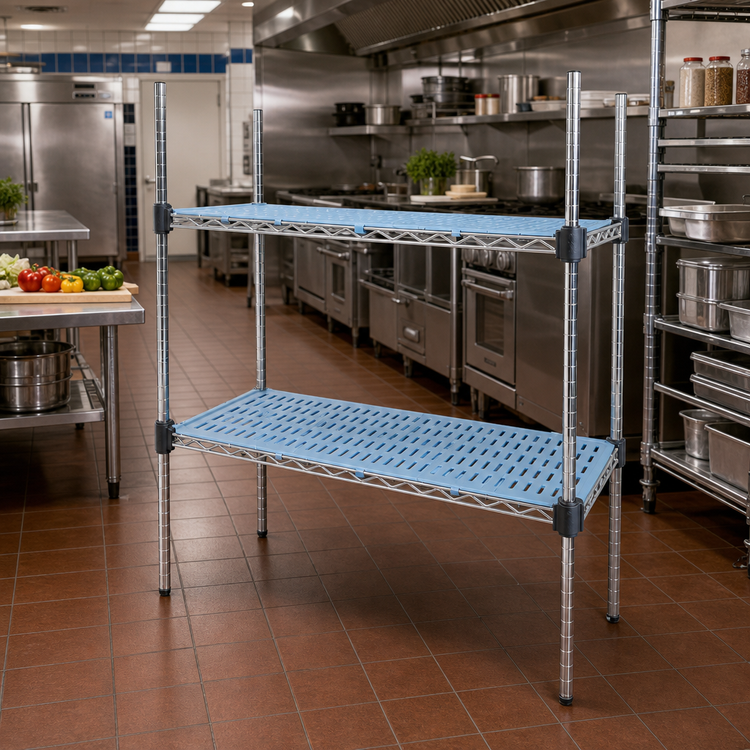 Product image #2 for QuadPlus 72 Inch x 21 Inch Blue Polymer Louvered Shelf Mat with Chrome Quad-Adjust Frame