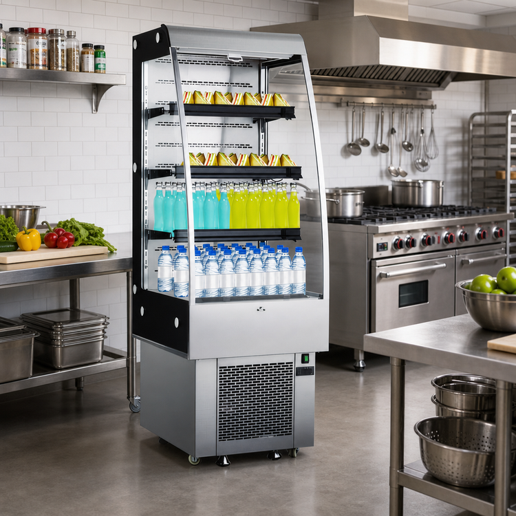 Product image #2 for Omcan 24-Inch Refrigerated Open-Air Merchandiser with 8.9 Cu. Ft. Capacity, 3 Shelves, Self-Contained, 110V