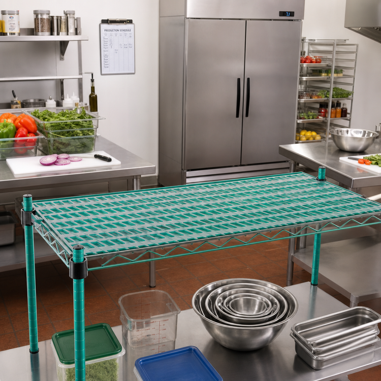 Product image #2 for QuadPlus 54 x 18 Inch Louvered Polymer Shelf Mat with Wire QuadTruss Frame, Green