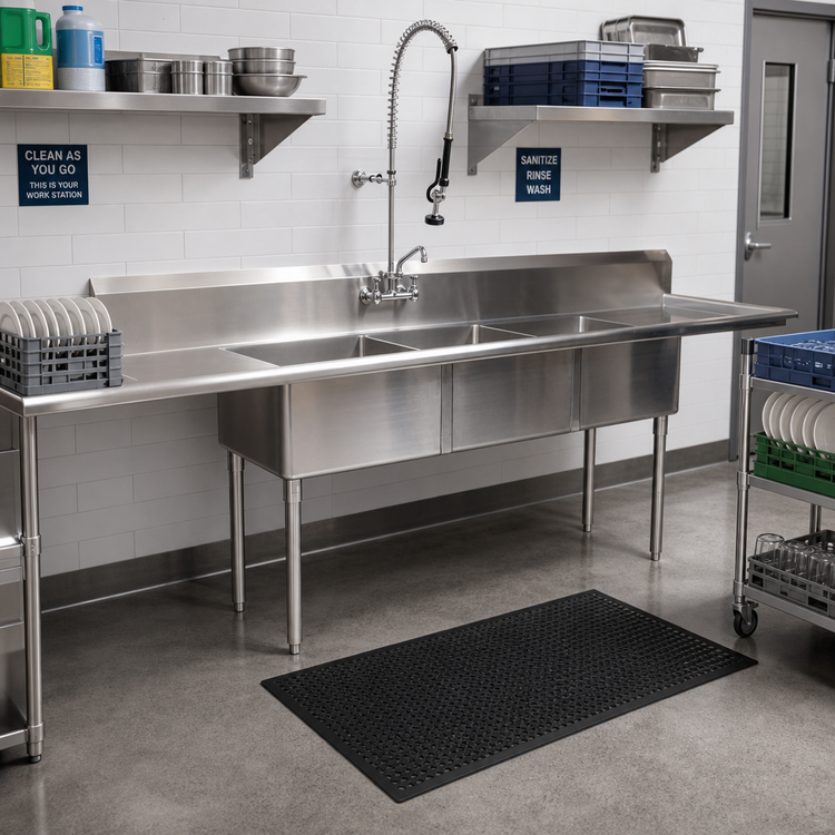 Product image #2 for Klinger's Trading Straight Soiled Dish Table with 3-Compartment Sink, Right-to-Left, 30-3/8 x 100 x 44 Inches