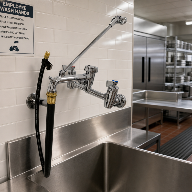 Product image #2 for Wall Mounted Mixing Service Sink Faucet with 8-Inch Adjustable Centers and 6-Inch Garden Spout