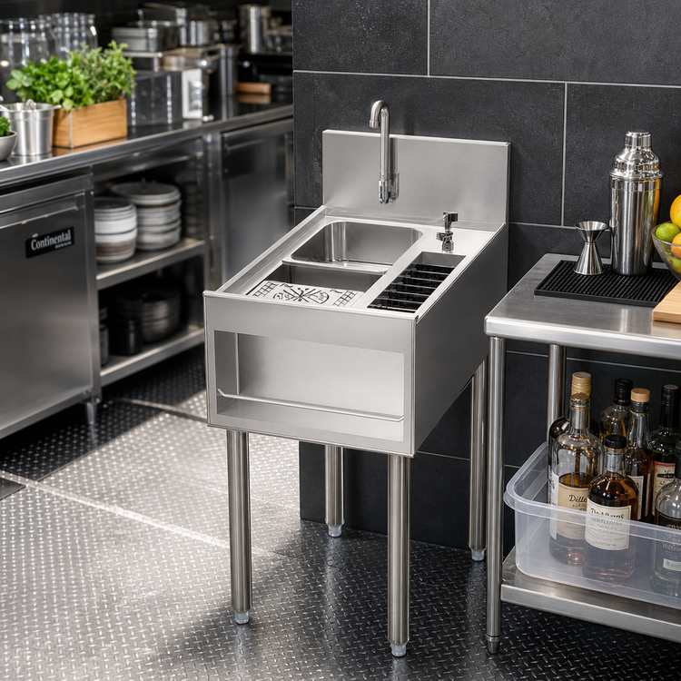 Product image #2 for Tobin Ellis Signature 18-Inch Freestanding Single-Bowl Underbar Utility Sink with Glass Rinser and Tool Caddy