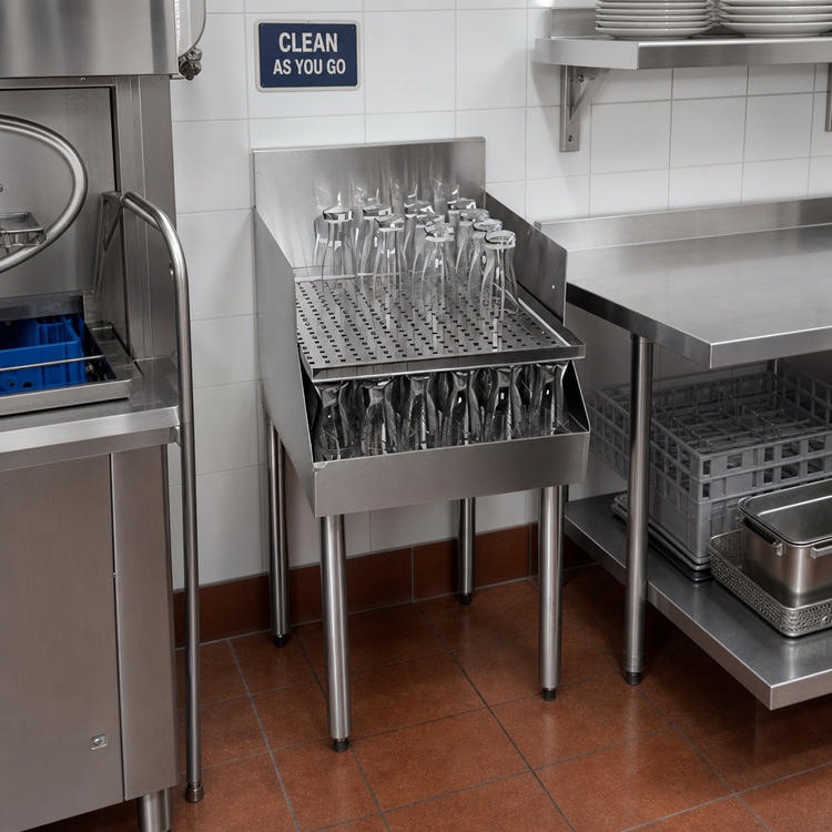 Product image #2 for CHOICE Recessed Freestanding Corner Drainboard with Backsplash and Perforated Shelf, 12 x 24 Inches