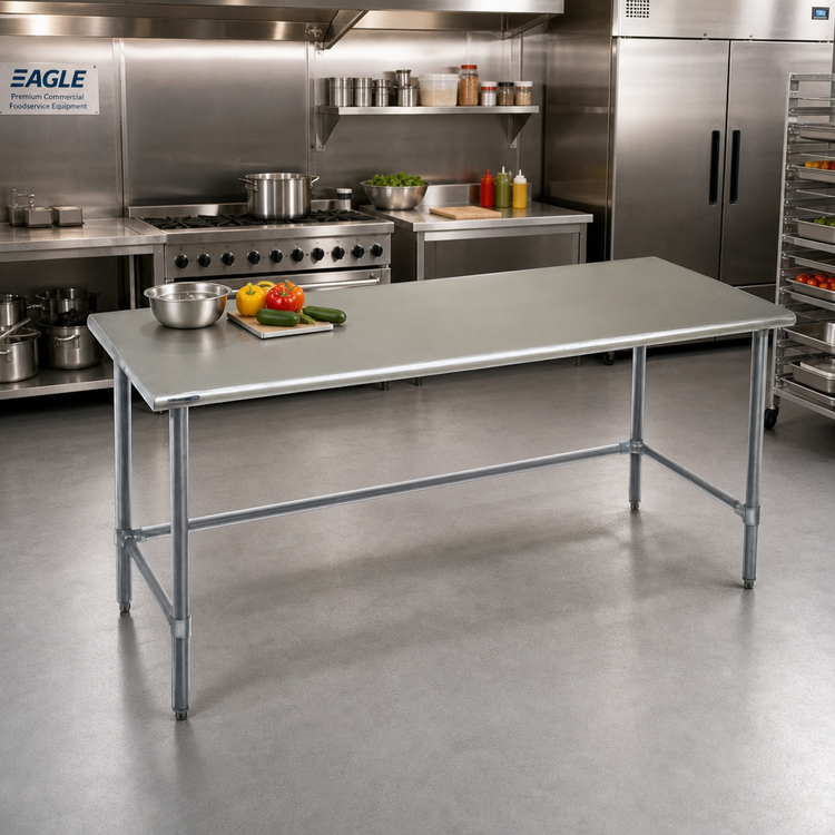 Product image #2 for Eagle Budget Series 120-Inch x 30-Inch Flat Top Work Table with 430 Stainless Steel Top and Galvanized Tubular Base