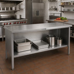 Thumbnail image #2 for John Boos EBOS4-2472 72-Inch x 24-Inch Stainless Steel Open-Front Enclosed Base Work Table with Fixed Undershelf, 14-Gauge 300 Series Top