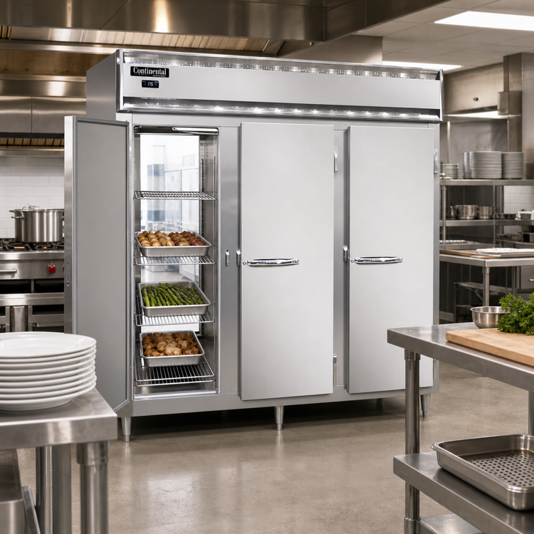 Product image #2 for Continental Refrigerator DL3W-SS-PT Designer Line 3-Section Full-Size Pass-Thru Heated Holding Cabinet, 72 Cu. Ft. Capacity