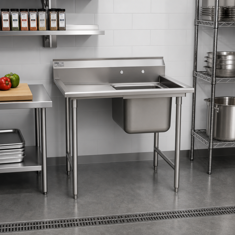Product image #2 for Eagle Group 414 Series Single-Compartment Stainless Steel Sink with Left Drainboard, 46-3/4 x 31-3/4 Inches