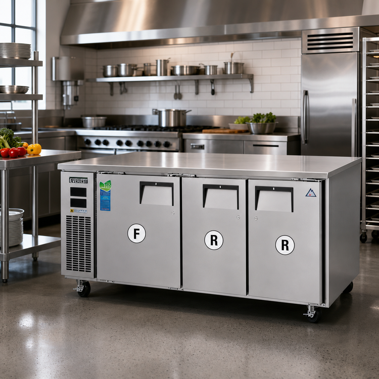 Product image #2 for Everest Refrigeration ETRF3 3-Section Undercounter Worktop Dual Temperature Refrigerator/Freezer Combo