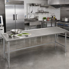 Thumbnail image #2 for Eagle Group Spec-Master T24120GTEM Stainless Steel Work Table, 120 x 24 Inches, Open Base, 14-Gauge 300 Series Top, Box Marine Edge