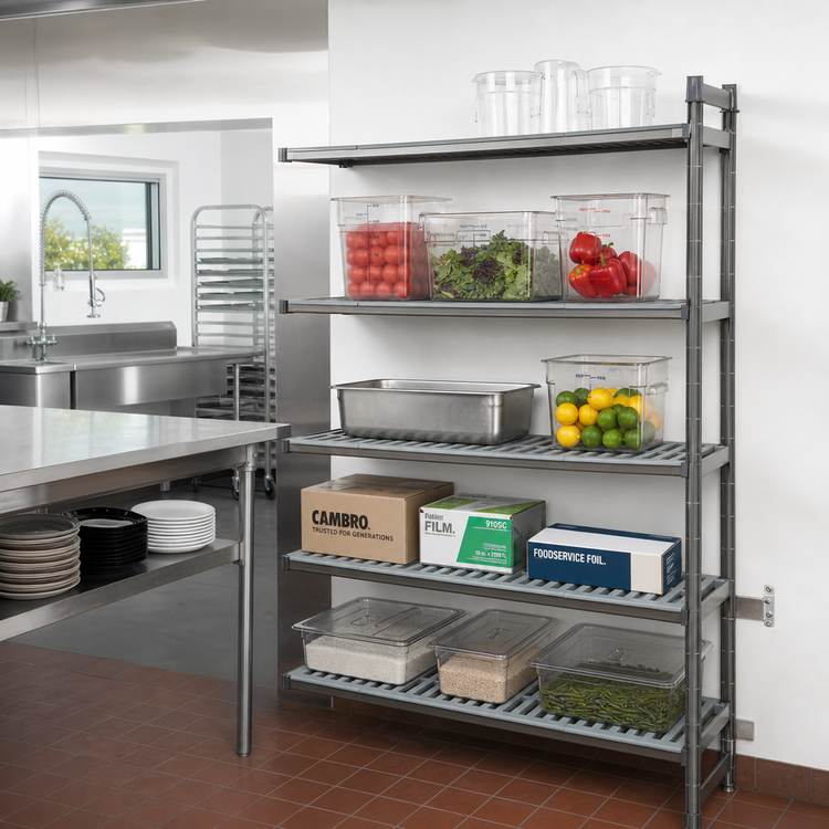Product image #2 for Cambro Camshelving Basics Plus 5-Tier Vented Polymer Add-On Shelving Unit, 18 x 54 x 64 Inches, Brushed Graphite