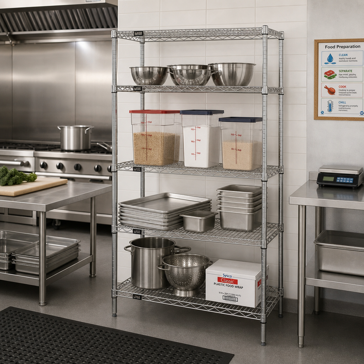Product image #2 for Quantum 30"W x 18"D x 74"H 4-Shelf Stationary Wire Shelving Starter Kit, 304 Stainless Steel