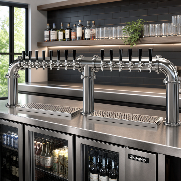 Product image #2 for Glastender Countertop Pipe Bridge Draft Dispensing Tower, 14 Faucets, Glycol-Cooled